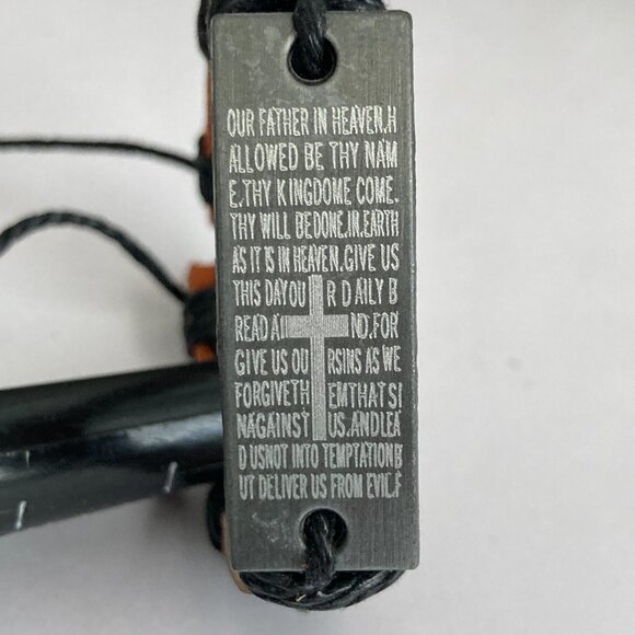 Vintage The Lords Prayer Leather Bracelet Mens Womens Adjustable Rope Catholic - Picture 4 of 10